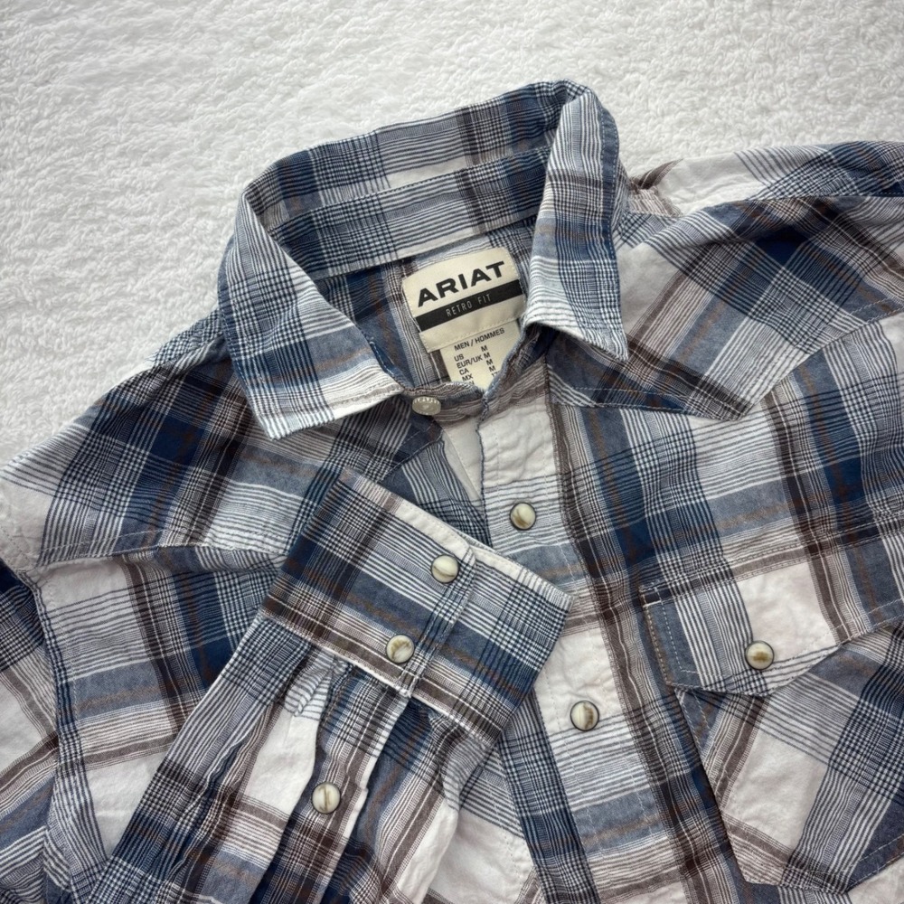 Ariat Mens Haston Retro Fit Western Snap Plaid Shirt Blue Brown 10043891 Size M